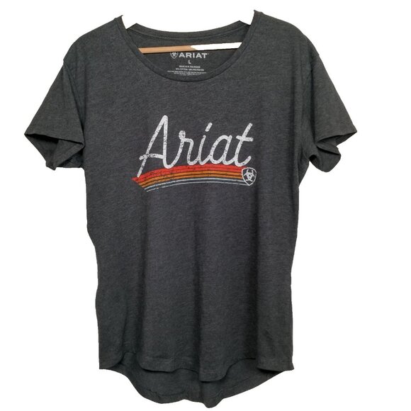 Ariat Tops - Ariat Shirt Women Size Large Gray Cotton Blend Orange Stripe Western Wear Ranch